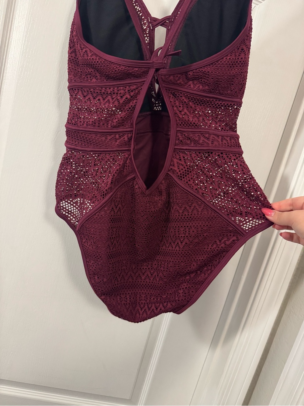 Lace One-Piece Swimsuit in Deep Burgundy - Picture 6 of 11